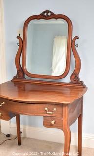 Vintage Walnut Dressing Table or Vanity with Beveled Tilting Mirror. 36W x 19D x 53"T 