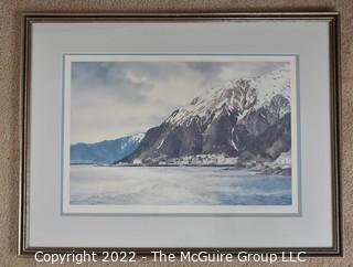 Framed Under Glass Print of Juneau, Alaska 1976 Pencil Signed by Artist Nancy Taylor Stonington 19 x 25"