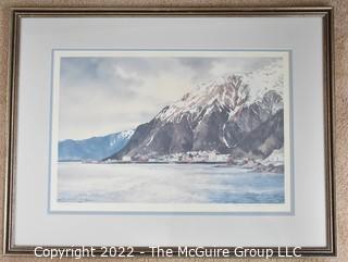 Framed Under Glass Print of Juneau, Alaska 1976 Pencil Signed by Artist Nancy Taylor Stonington 19 x 25"