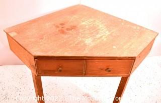 Primitive Pine Corner Table with Two Drawers.  41"W x 31"D x 31"T
