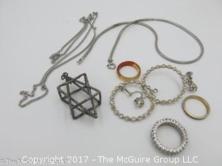 Collection of jewelry including rings, earrings, chains and a pendant; # 1226