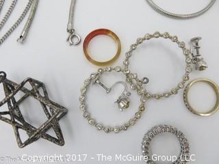 Collection of jewelry including rings, earrings, chains and a pendant; # 1226