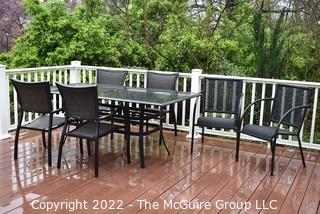 Outdoor Dining Table and Four (4) Chair Set.  Pair of additional non-matching chairs included.