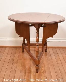 Vintage Round Drop Leaf Side Table, Folds to Triangle.  27" Diameter when open and 23" tall.