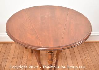 Vintage Round Drop Leaf Side Table, Folds to Triangle.  27" Diameter when open and 23" tall.