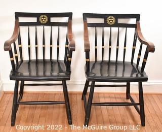 Pair of Harvard Stenciled Club Arm Chairs made by Nichols & Stone WAS 206PG