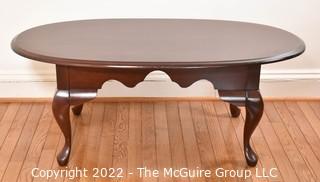 Oval Wood Coffee Table On Cabriole Legs 18" x 24" x 44".