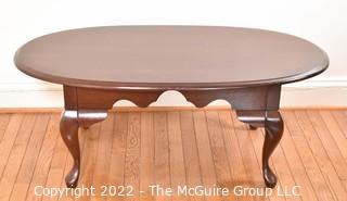 Oval Wood Coffee Table On Cabriole Legs 18" x 24" x 44".