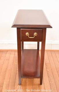 Narrow Hardwood End Table With Drawer. 12"W x 25" T x 25"L.