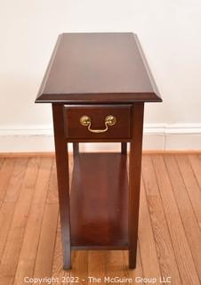 Narrow Hardwood End Table With Drawer. 12"W x 25" T x 25"L.