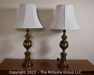 Pair of Matching Brass Table Lamps with Shades.