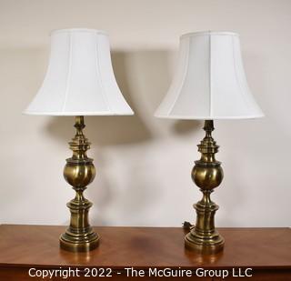 Pair of Matching Brass Table Lamps with Shades.