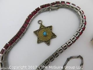 Collection of jewelry including Trifari bracelet, earrings, chain necklace and star pendant; # 1227