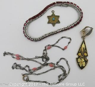 Collection of jewelry including Trifari bracelet, earrings, chain necklace and star pendant; # 1227