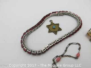 Collection of jewelry including Trifari bracelet, earrings, chain necklace and star pendant; # 1227