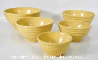 Set of 5 Vintage Yellow Pottery Beehive Ringware Nesting Mixing Bowls. Largest 10" Diameter.WAS 271PG