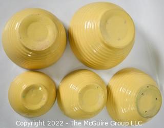 Set of 5 Vintage Yellow Pottery Beehive Ringware Nesting Mixing Bowls. Largest 10" Diameter.WAS 271PG