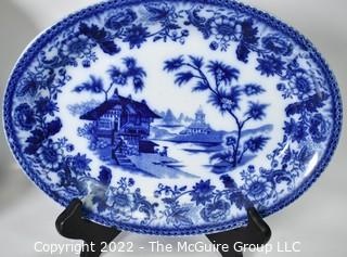 Three (3) Vintage Blue and White Transferware Serving Platters and Plates, Various Makers. WAS 272PG