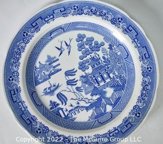 Three (3) Vintage Blue and White Transferware Serving Platters and Plates, Various Makers. WAS 272PG