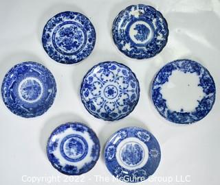 Seven (7) Small Vintage Blue and White Transferware Ceramic Plates, Various Makers. WAS 0275PG