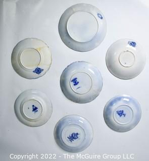 Seven (7) Small Vintage Blue and White Transferware Ceramic Plates, Various Makers. WAS 0275PG