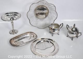 Group of Silver Plate Items and Weighted Sterling Footed Dish.