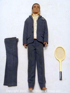 Vintage "Ken" Doll 1961 #750 w/ flocked hair wearing #786 "Saturday Date" outfit and incl a tennis racket.