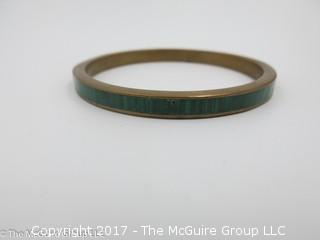 Malachite bracelet set in brass; 2 5/8" inside diameter; # 1231