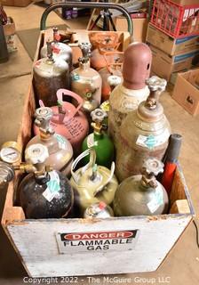 Large Box of canisters used by HVAC and Electrical Contractors; including coolant.  Does include wooden box, but does not include cart. Buyer must produce Refrigerant Handling Certificate at removal.  Encourage inspection, Tuesday, April 26, 2-4pm  