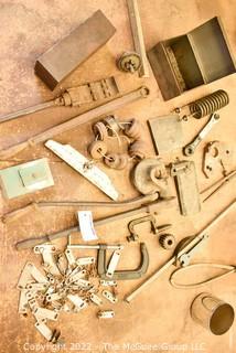 Misc. Tools of the Trade including a Whitney Punch, Steel Brick, Antique Pipe Wrench, Metal Etching Calipers, Metal Clamp and Vintage Metal Fuses Used in Metal Hoods. Assorted Electrical Supplies.  See all photos.  Encourage inspection, Tuesday, April 26, 2-4pm 