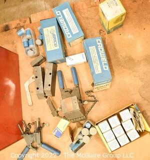 Assortment of Electrical Tools and Supplies including red metal box