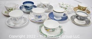 Collection of Ten (10) Fine Porcelain Hand Painted Tea Cups and Saucers.