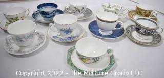 Collection of Ten (10) Fine Porcelain Hand Painted Tea Cups and Saucers.