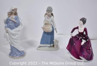 Three (3) Porcelain China Figurines of Women Including Madonna. 