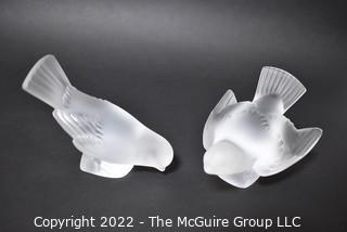 Two (2) Lalique Frosted Glass Crystal Birds Art Figures.