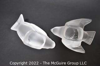 Two (2) Lalique Frosted Glass Crystal Birds Art Figures.