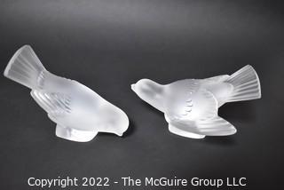 Two (2) Lalique Frosted Glass Crystal Birds Art Figures.