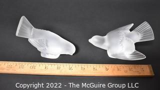 Two (2) Lalique Frosted Glass Crystal Birds Art Figures.