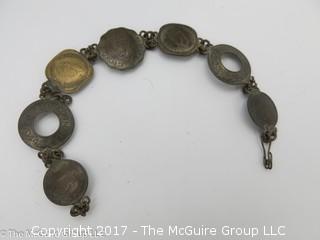 7 1/2" bracelet made from Indian coinage; #1239