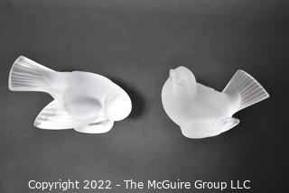 Two (2) Lalique Frosted Glass Crystal Birds Art Figures. 