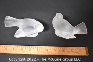 Two (2) Lalique Frosted Glass Crystal Birds Art Figures. 