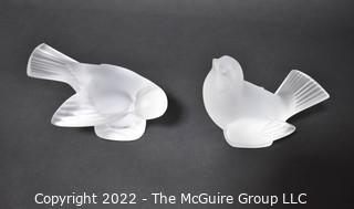 Two (2) Lalique Frosted Glass Crystal Birds Art Figures. 