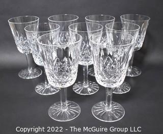 Set of Nine (9) Waterford Lismore Crystal Water Goblets