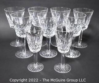 Set of Nine (9) Waterford Lismore Crystal Wine Goblets.  A few small chips on rims. 