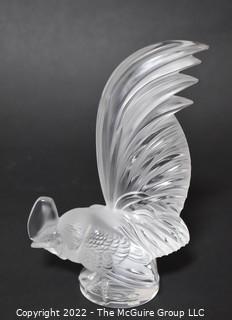 Lalique Crystal Coq Nain Rooster Paperweight or Figurine.  9".