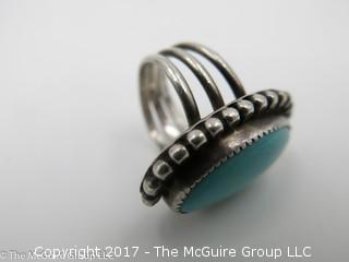 Ladies blue stone and silver ring; size 5 1/2; #1240