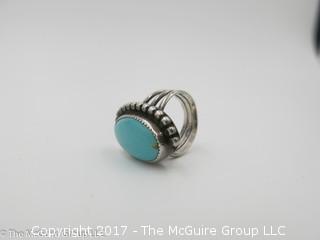 Ladies blue stone and silver ring; size 5 1/2; #1240