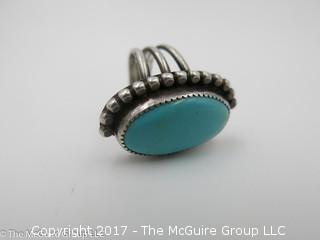 Ladies blue stone and silver ring; size 5 1/2; #1240