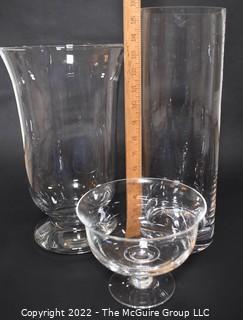 Three Large Clear Crystal Vases and Bowls.  One Marked Villeroy & Boch.  