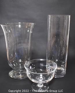 Three Large Clear Crystal Vases and Bowls.  One Marked Villeroy & Boch.  